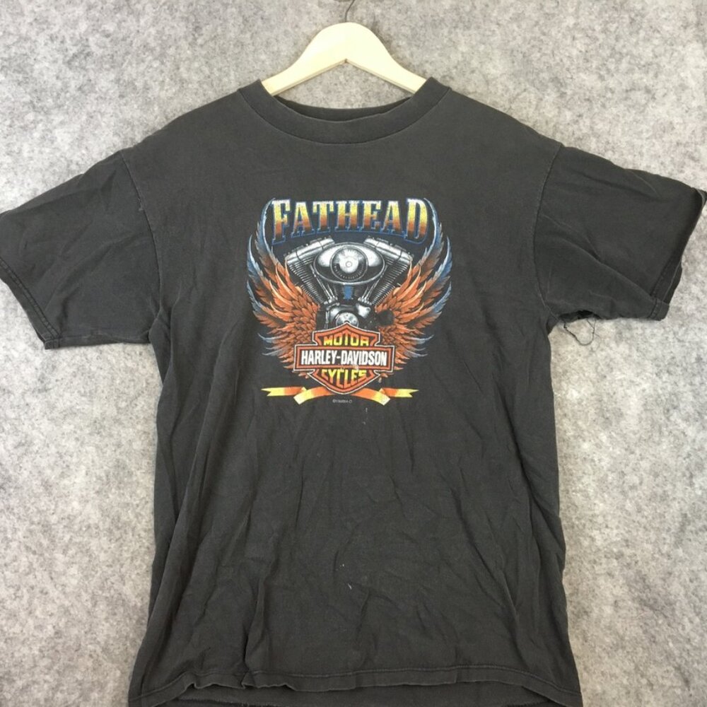 Vintage Harley Davidson Shirt L 90s Short Sleeve Black Fathead Bar Shield Logo